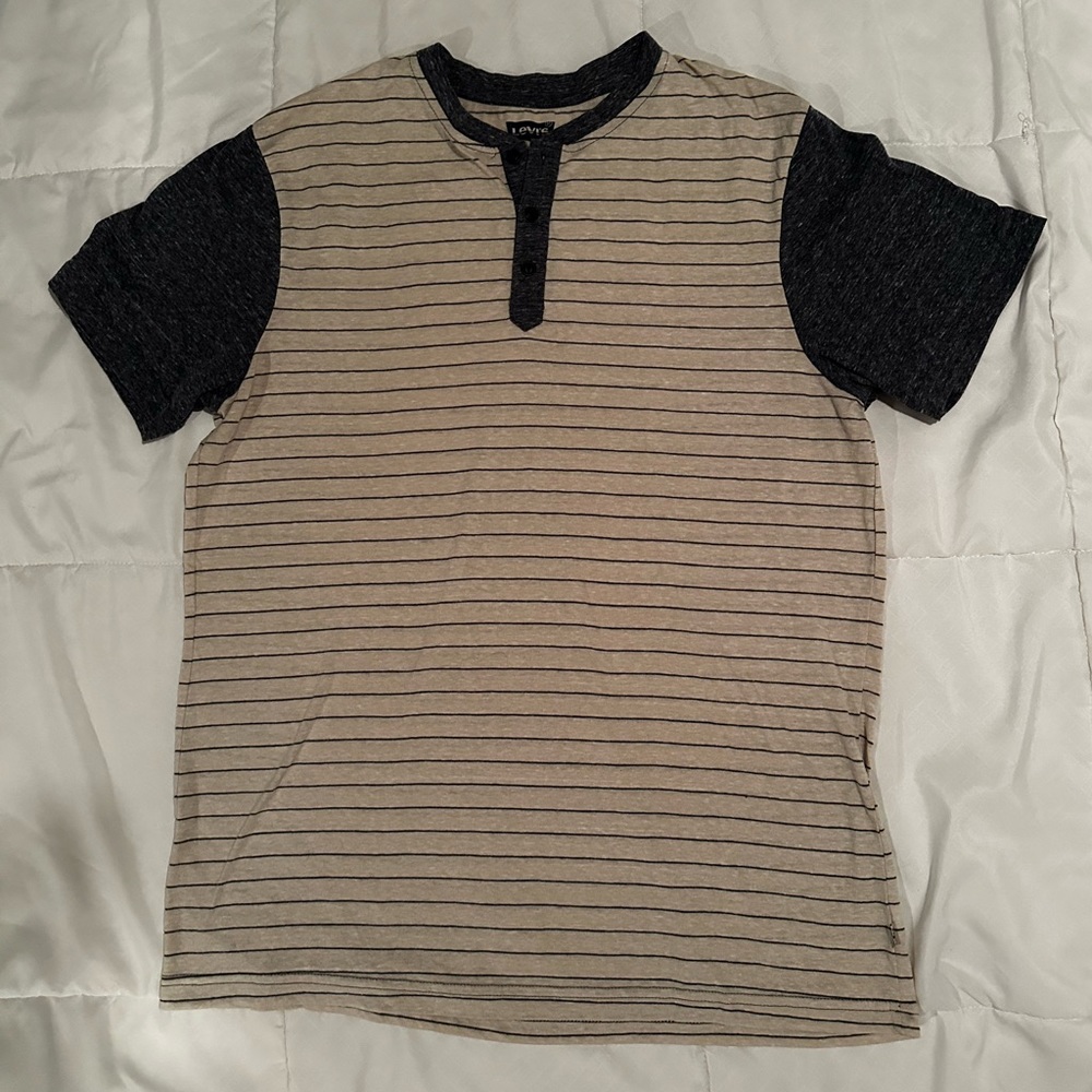 Levi’s, Large, off white and blue striped, Henley t-shirt